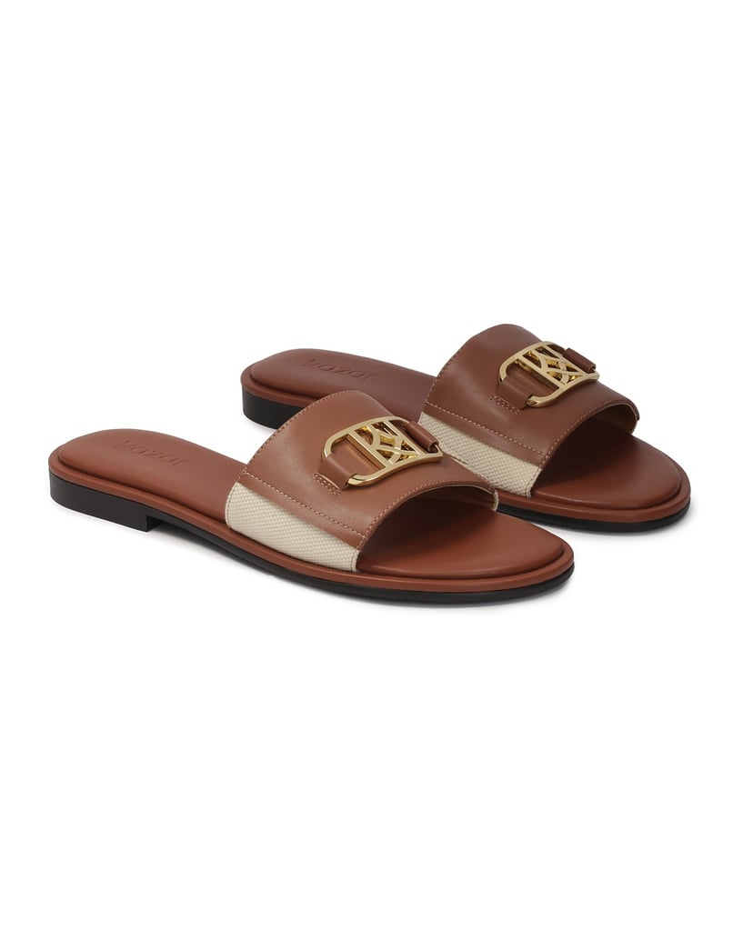 Kazar-Braune-flache-Pantoletten-mit-Monogramm