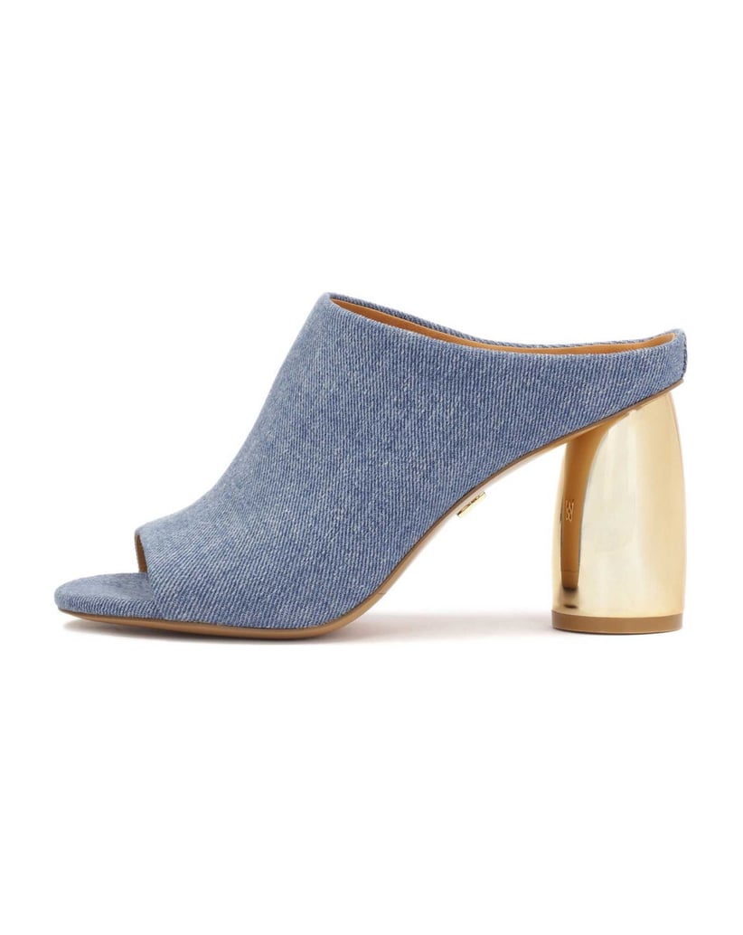 Kazar-Pantoletten-aus-blauem-Denim-mit-ovalem-blau