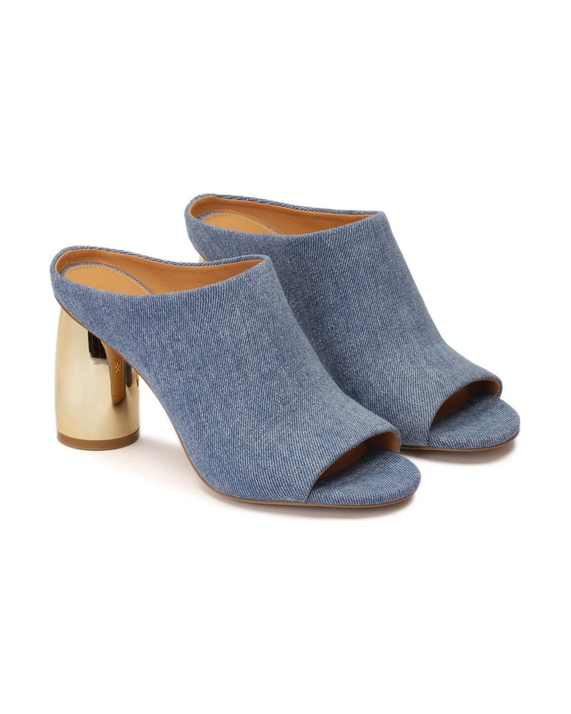 Kazar-Pantoletten-aus-blauem-Denim-mit-ovalem-blau