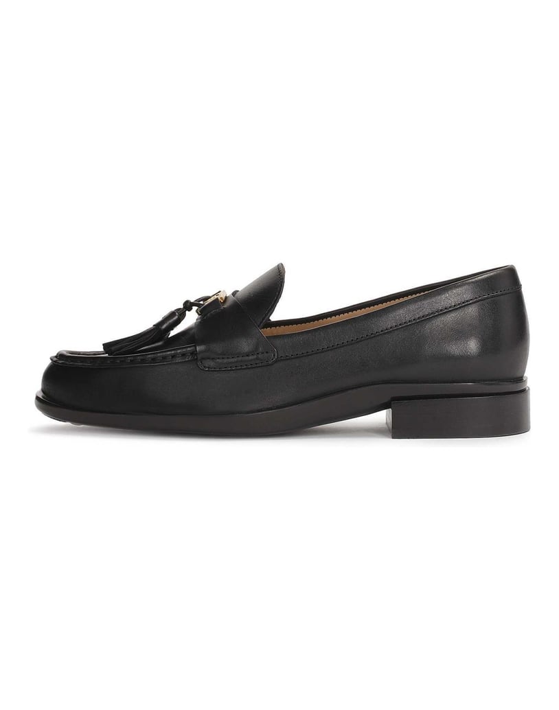 Kazar-Halbschuhe-aus-Leder-mit-flacher,-mit-Bügelverschlüssen-versehener-Sohle-schwarz