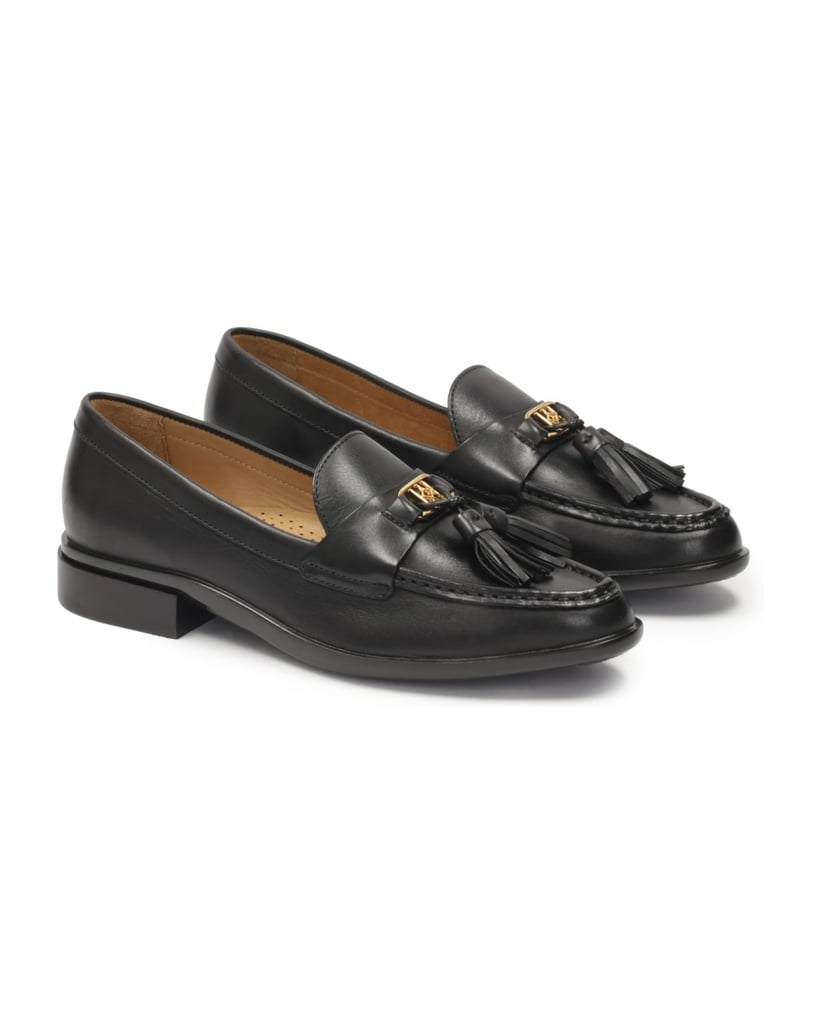 Kazar-Halbschuhe-aus-Leder-mit-flacher,-mit-Bügelverschlüssen-versehener-Sohle-schwarz