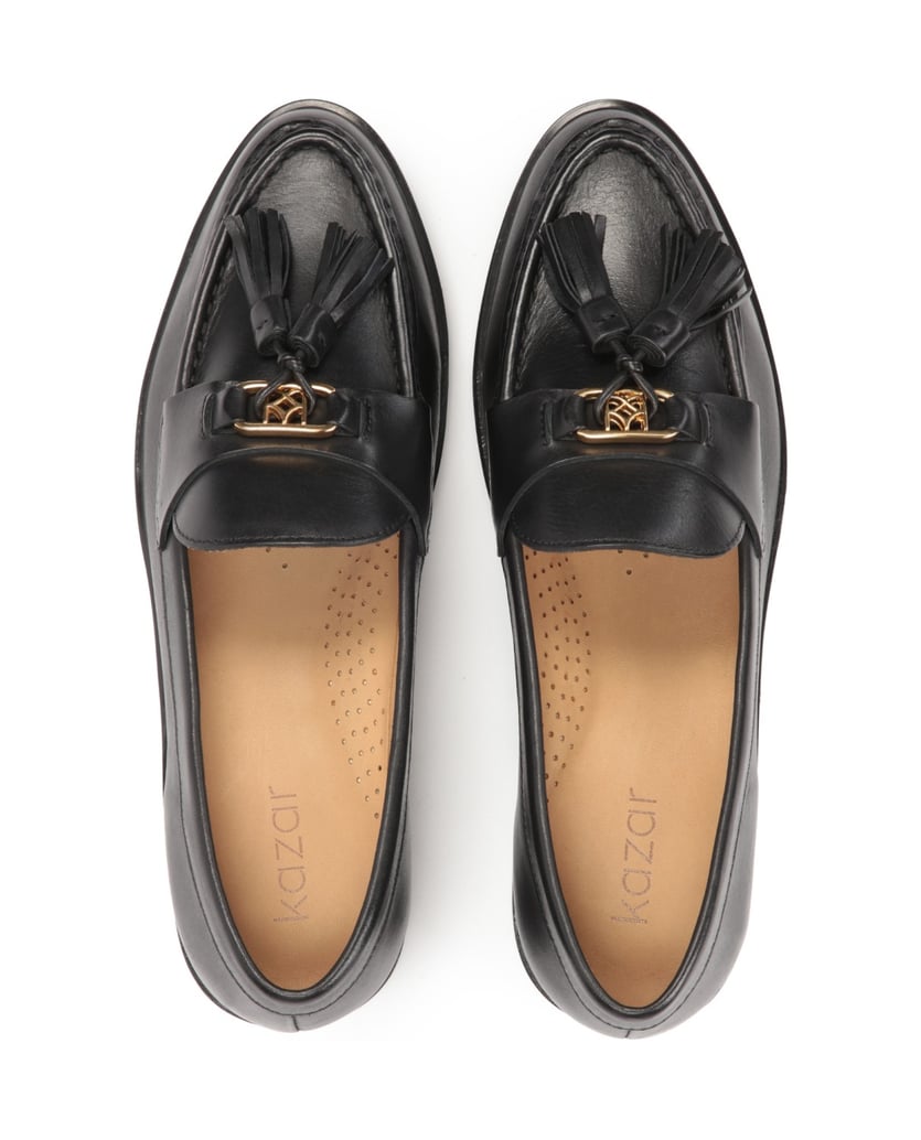 Kazar-Halbschuhe-aus-Leder-mit-flacher,-mit-Bügelverschlüssen-versehener-Sohle-schwarz