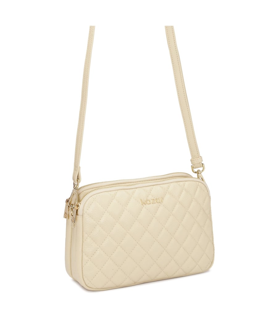 Kazar-Kleine-Handtasche-mit-gestepptem-Design-auf-Lederriemen-beige