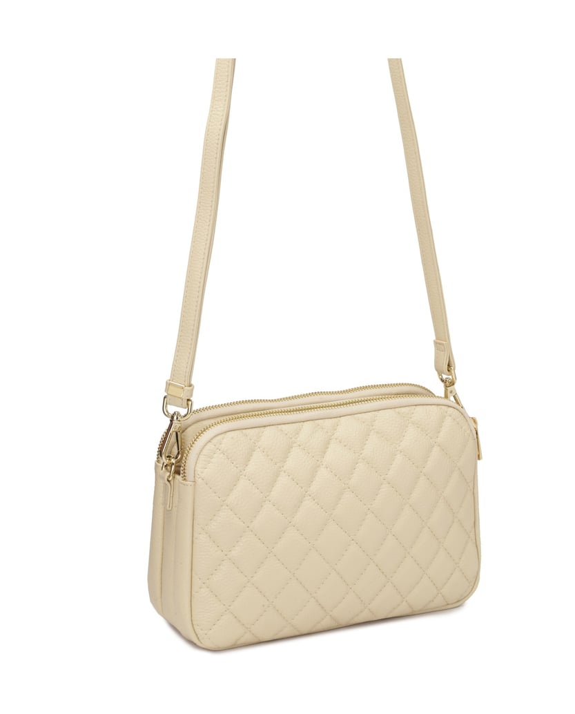 Kazar-Kleine-Handtasche-mit-gestepptem-Design-auf-Lederriemen-beige