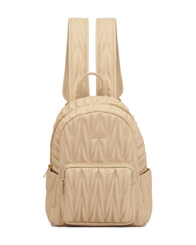 Kazar-Gesteppter-beigefarbener-Rucksack-aus-genarbtem-Leder-beige