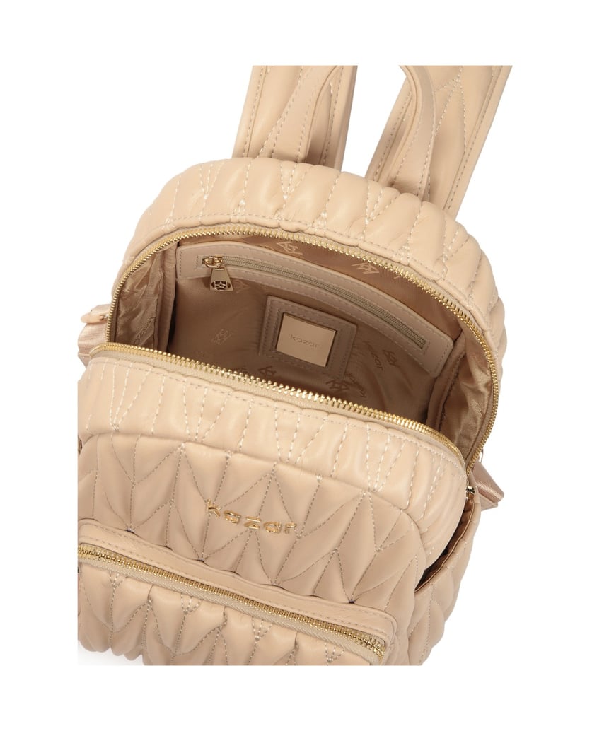 Kazar-Gesteppter-beigefarbener-Rucksack-aus-genarbtem-Leder-beige