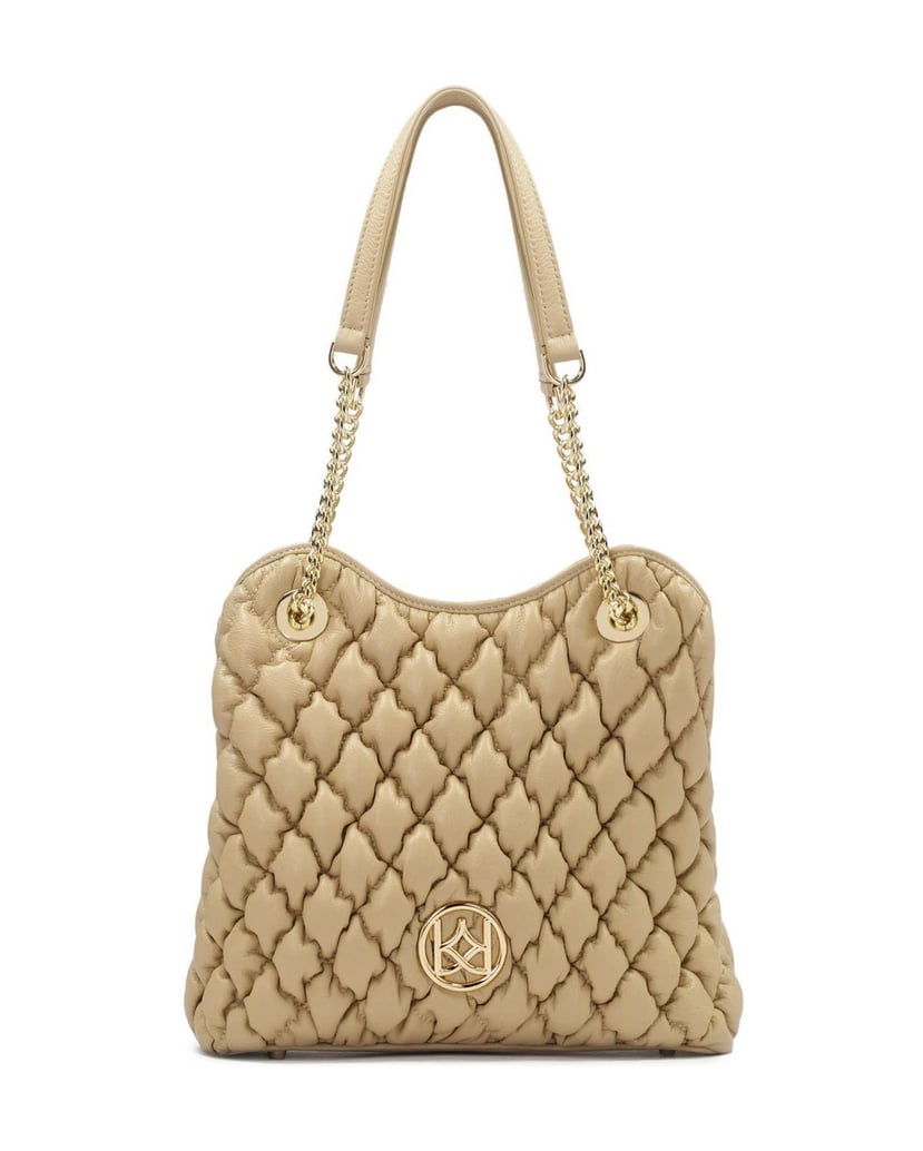Kazar-Beigefarbene-Handtasche-aus-weichem,-gestepptem-Leder-beige