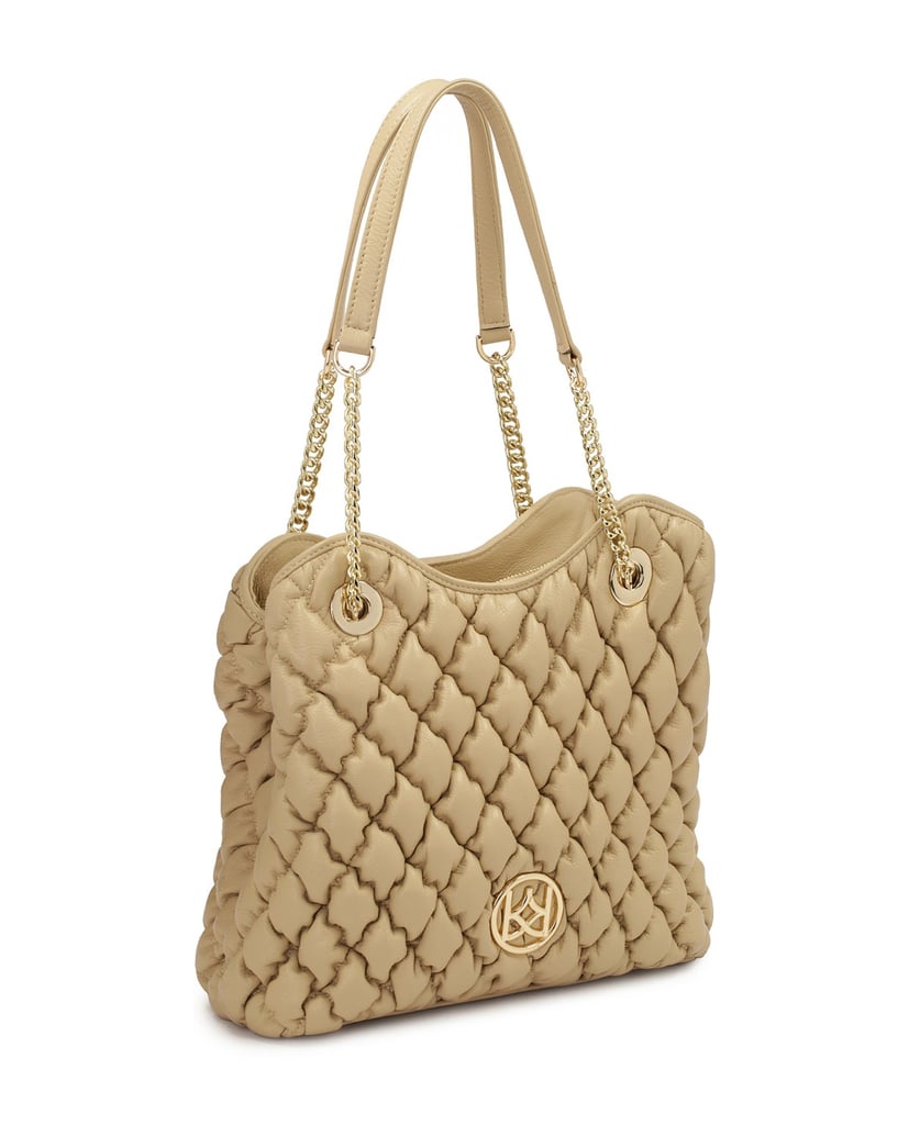Kazar-Beigefarbene-Handtasche-aus-weichem,-gestepptem-Leder-beige