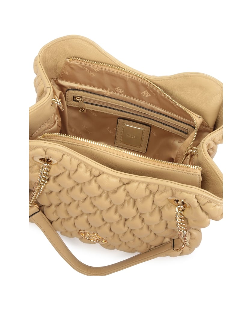 Kazar-Beigefarbene-Handtasche-aus-weichem,-gestepptem-Leder-beige