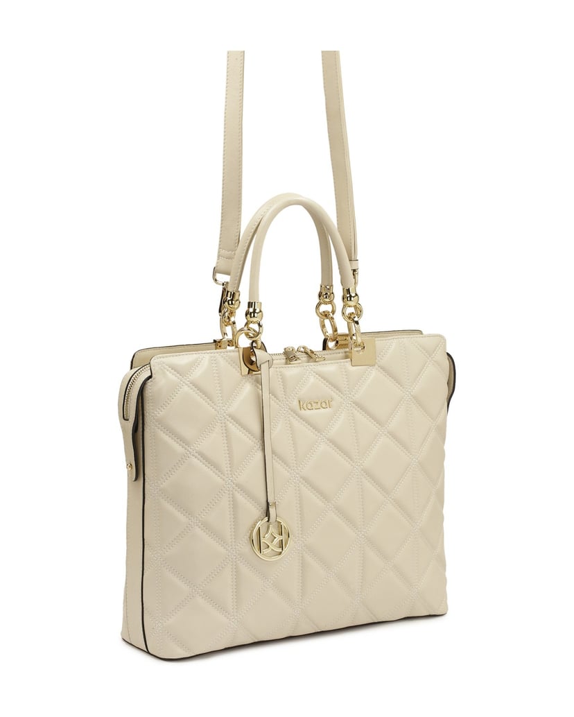 Kazar-Elegante-Aktentasche-aus-gestepptem-Leder-weiss