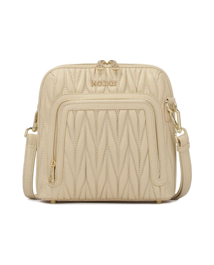 Kazar-Beigefarbene-Handtasche-mit-auffälliger-Steppung-beige