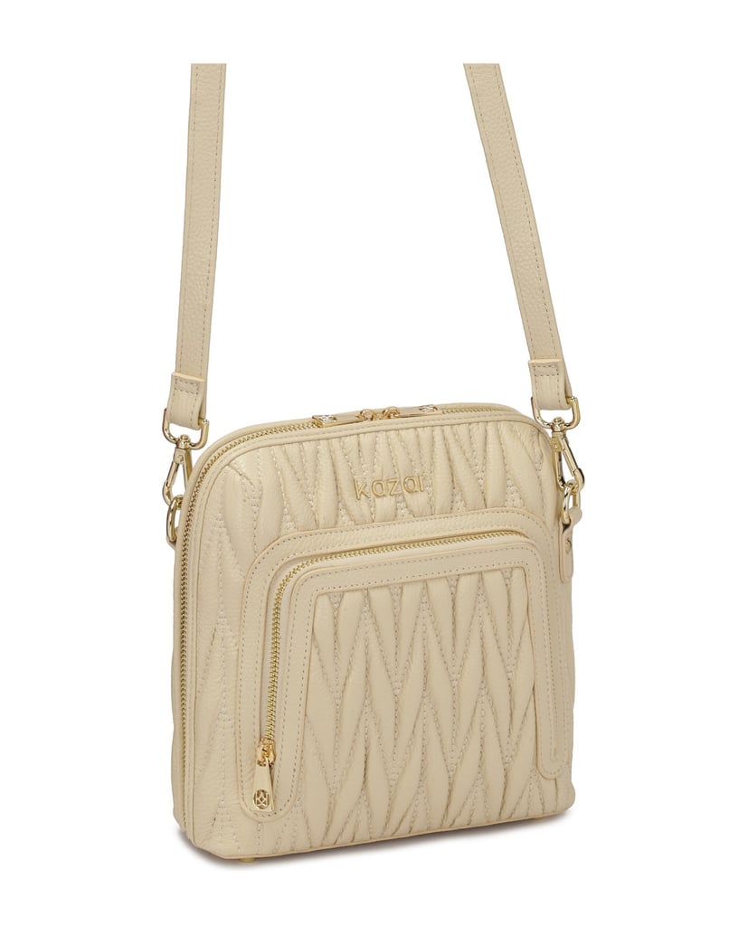 Kazar-Beigefarbene-Handtasche-mit-auffälliger-Steppung-beige