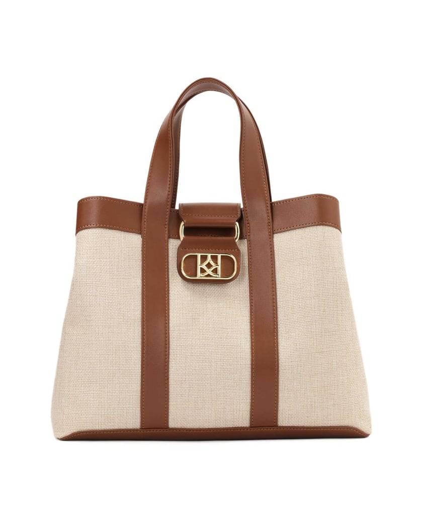 Kazar-Handtasche-aus-braunem-und-beigem-Stoff-und-Leder-beige