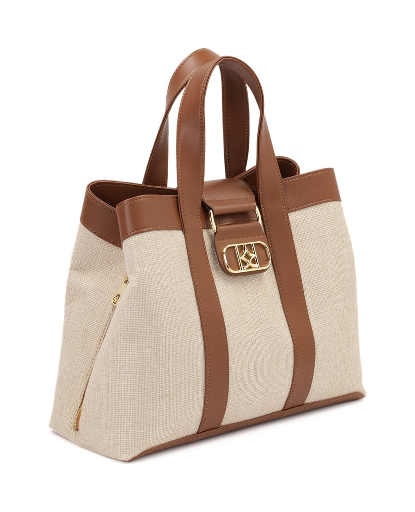Kazar-Handtasche-aus-braunem-und-beigem-Stoff-und-Leder-beige