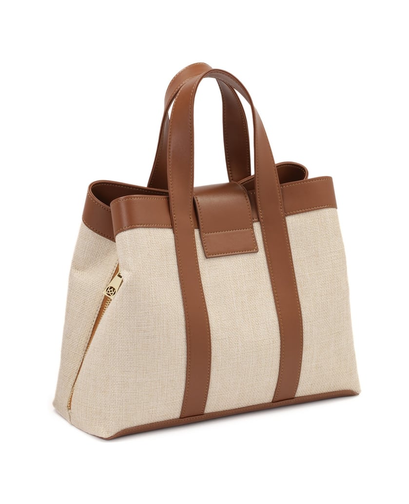Kazar-Handtasche-aus-braunem-und-beigem-Stoff-und-Leder-beige