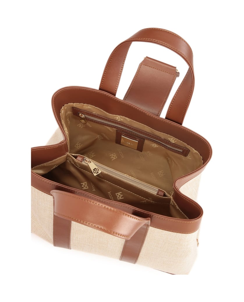 Kazar-Handtasche-aus-braunem-und-beigem-Stoff-und-Leder-beige