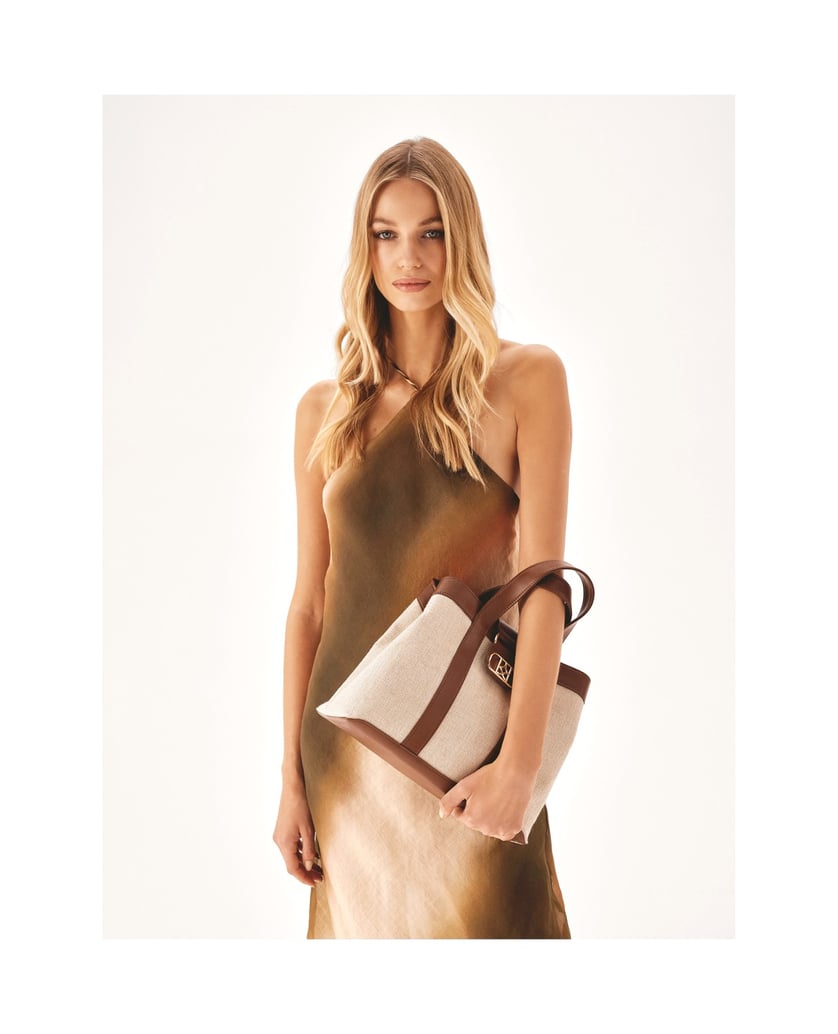 Kazar-Handtasche-aus-braunem-und-beigem-Stoff-und-Leder-beige