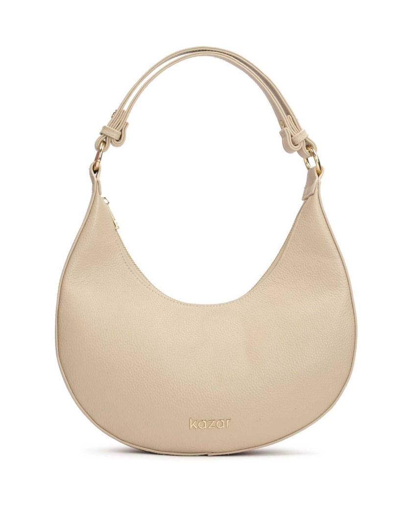 Kazar-Beigefarbene-Lederhandtasche-mit-einer-einzigartigen-Form-beige