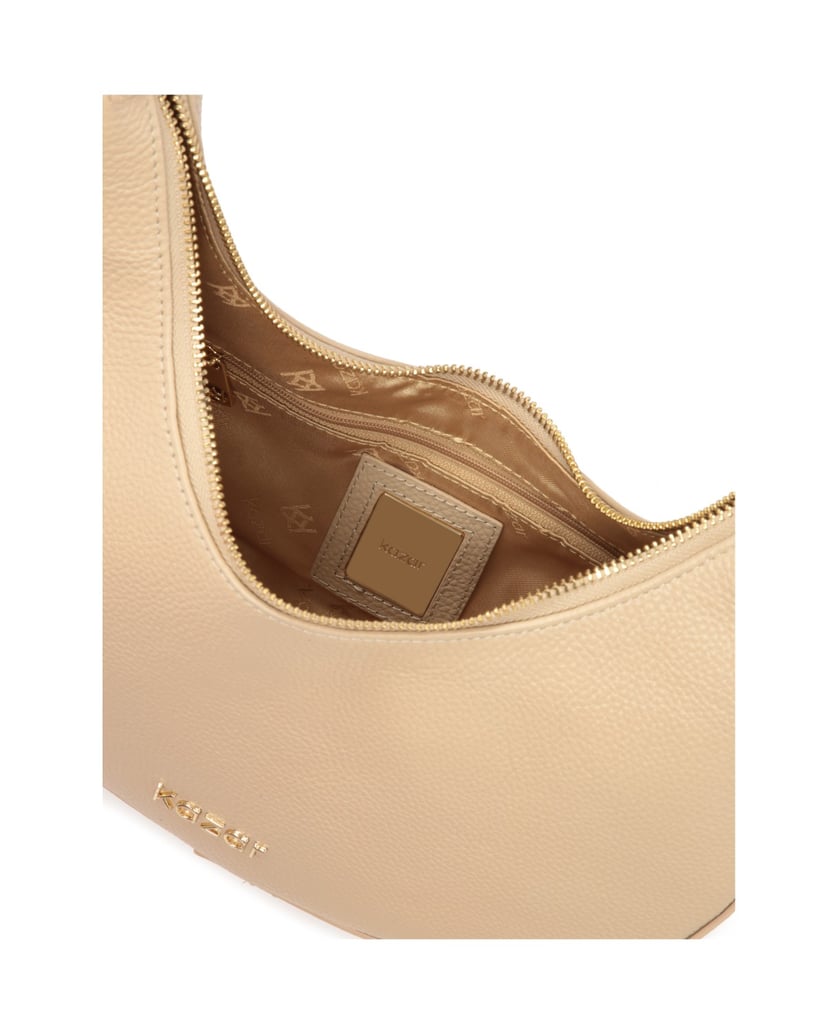 Kazar-Beigefarbene-Lederhandtasche-mit-einer-einzigartigen-Form-beige