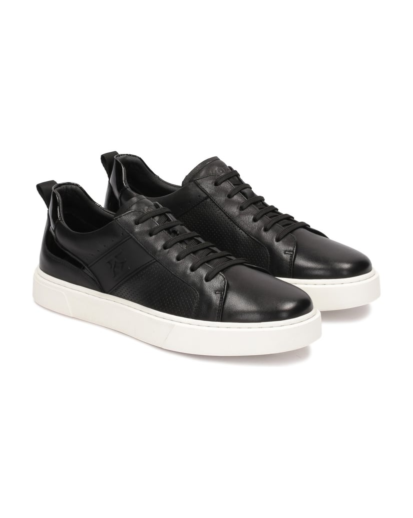 Kazar-Schwarze-Leder-Sneakers-mit-weißer-Sohle-schwarz