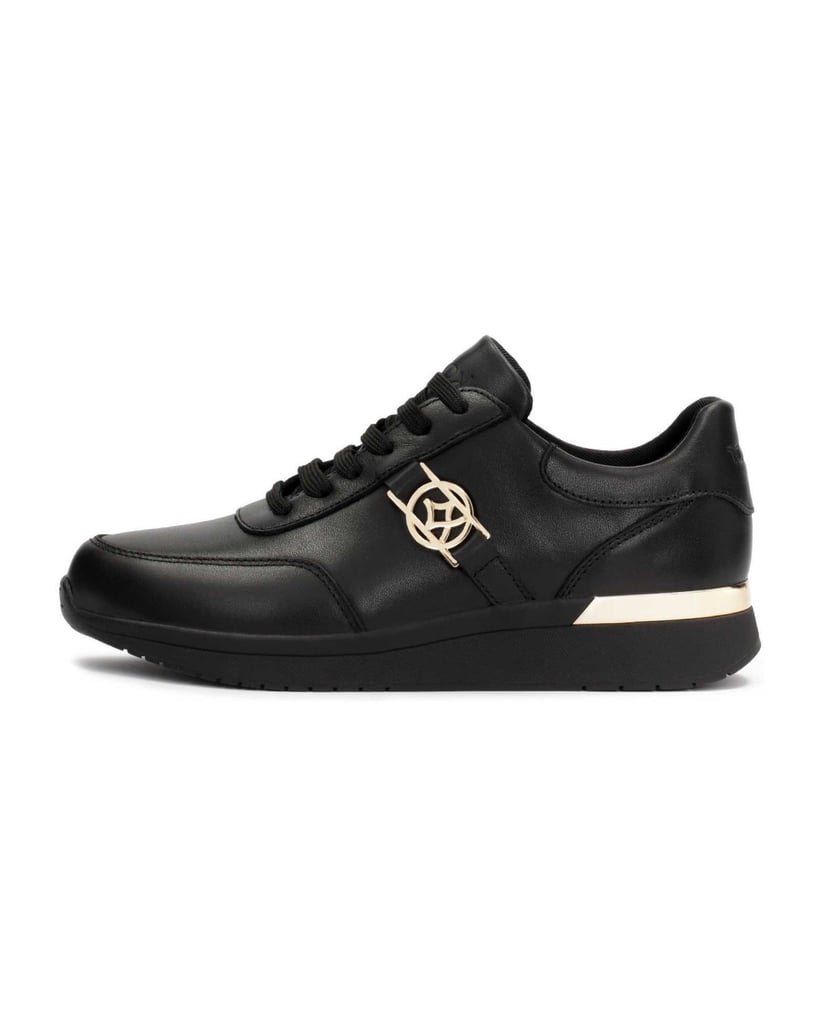 Kazar-Schwarze-Ledersneakers-mit-goldenen-Elementen-verziert-schwarz