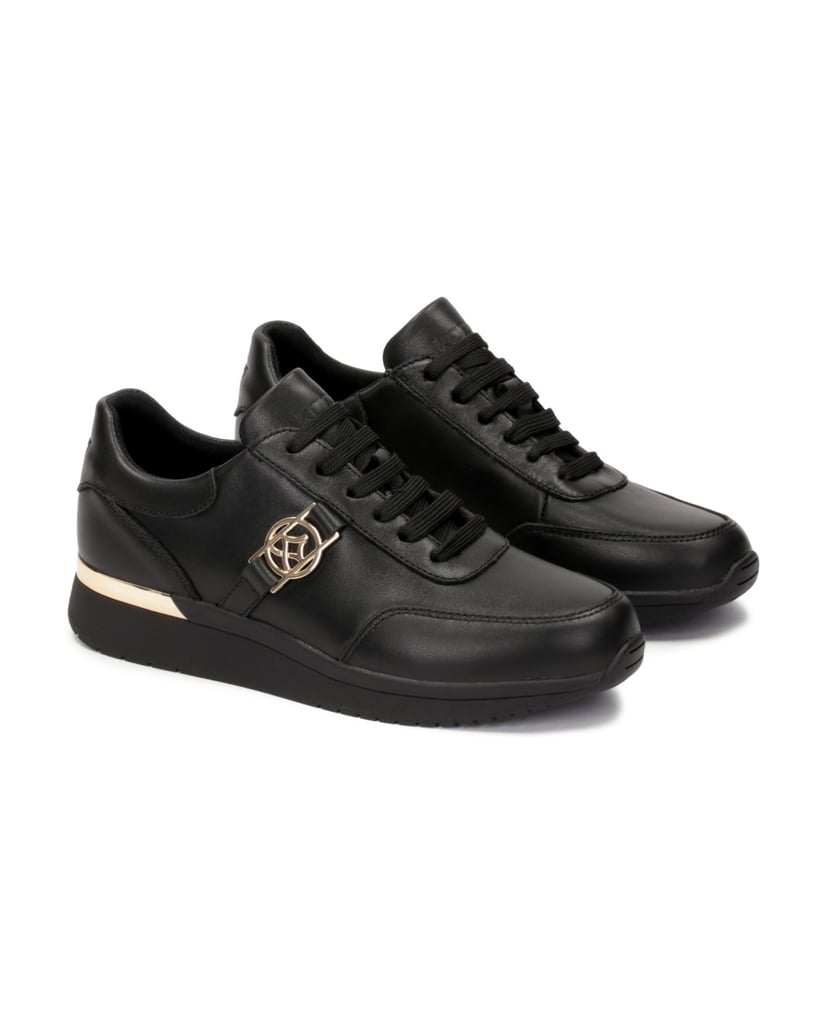 Kazar-Schwarze-Ledersneakers-mit-goldenen-Elementen-verziert-schwarz