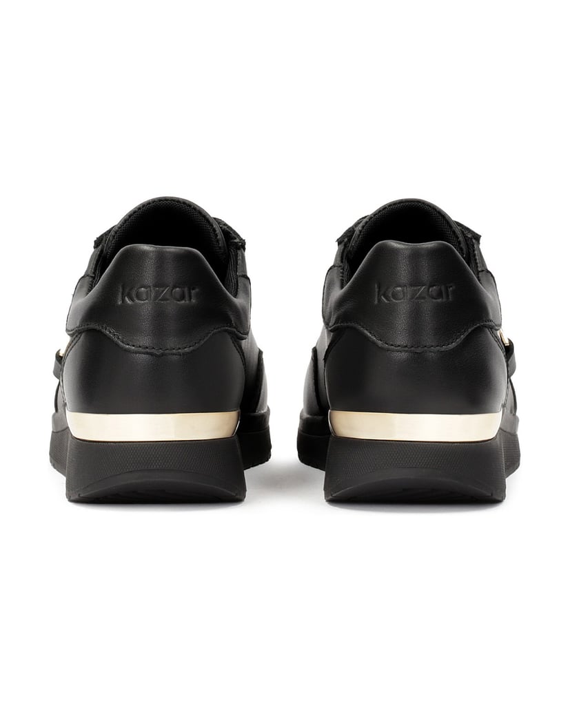 Kazar-Schwarze-Ledersneakers-mit-goldenen-Elementen-verziert-schwarz