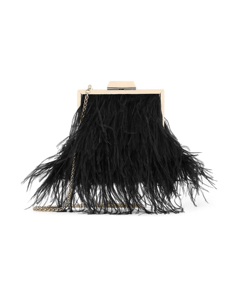 Kazar-Schwarze-Abendhandtasche-mit-Federn-schwarz