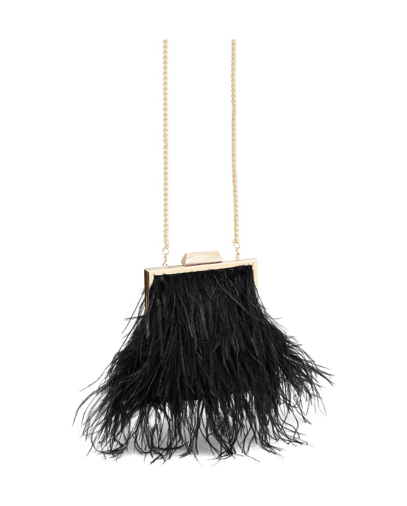 Kazar-Schwarze-Abendhandtasche-mit-Federn-schwarz