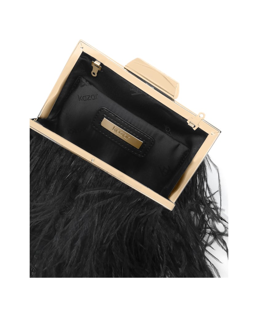 Kazar-Schwarze-Abendhandtasche-mit-Federn-schwarz