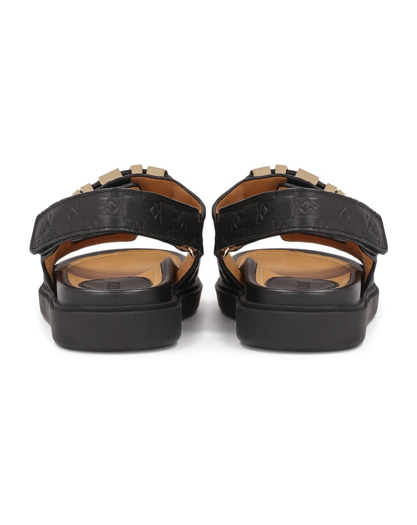 Kazar-Sandalen-mit-Schriftzug-und-Prägung-aus-Metall-schwarz