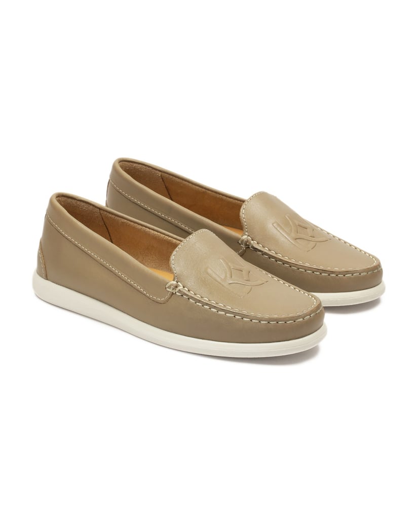 Kazar-Flache-Schuhe-aus-beigem-Leder-mit-Monog