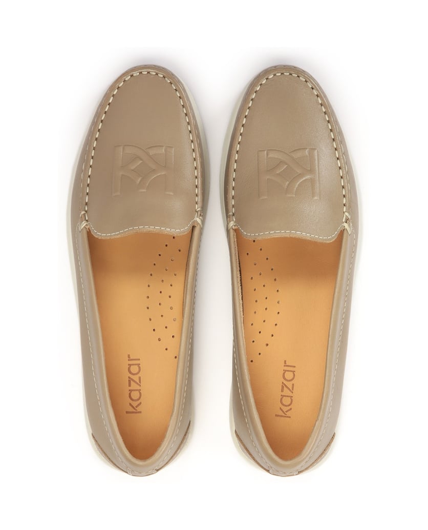 Kazar-Flache-Schuhe-aus-beigem-Leder-mit-Monog