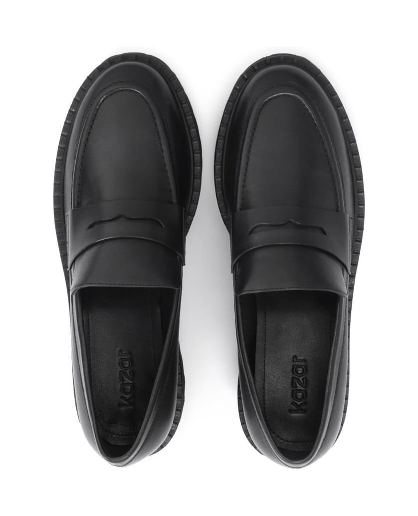Kazar-Freizeitschuhe-aus-Leder-mit-dicker-Sohle-zum-Hineinschlüpfen-schwarz