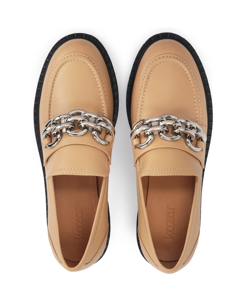 Kazar-Flache-Damenschuhe-mit-klobiger-Sohle-und-Kette-camel