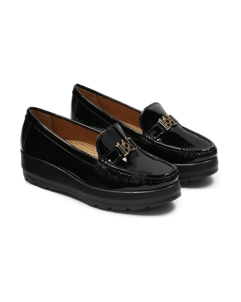 Kazar-Flache-Schuhe-aus-Lackleder-mit-erhöhter-Sohle-schwarz