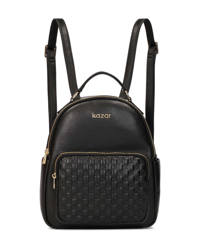 Kazar-Schwarzer-Lederrucksack-mit-geprägtem-Muster-schwarz