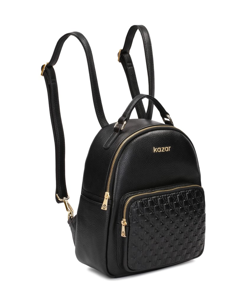 Kazar-Schwarzer-Lederrucksack-mit-geprägtem-Muster-schwarz