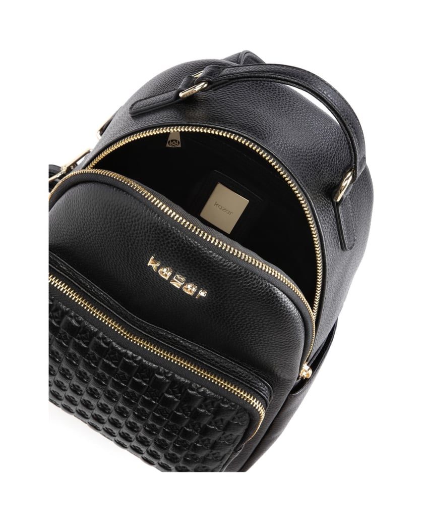 Kazar-Schwarzer-Lederrucksack-mit-geprägtem-Muster-schwarz