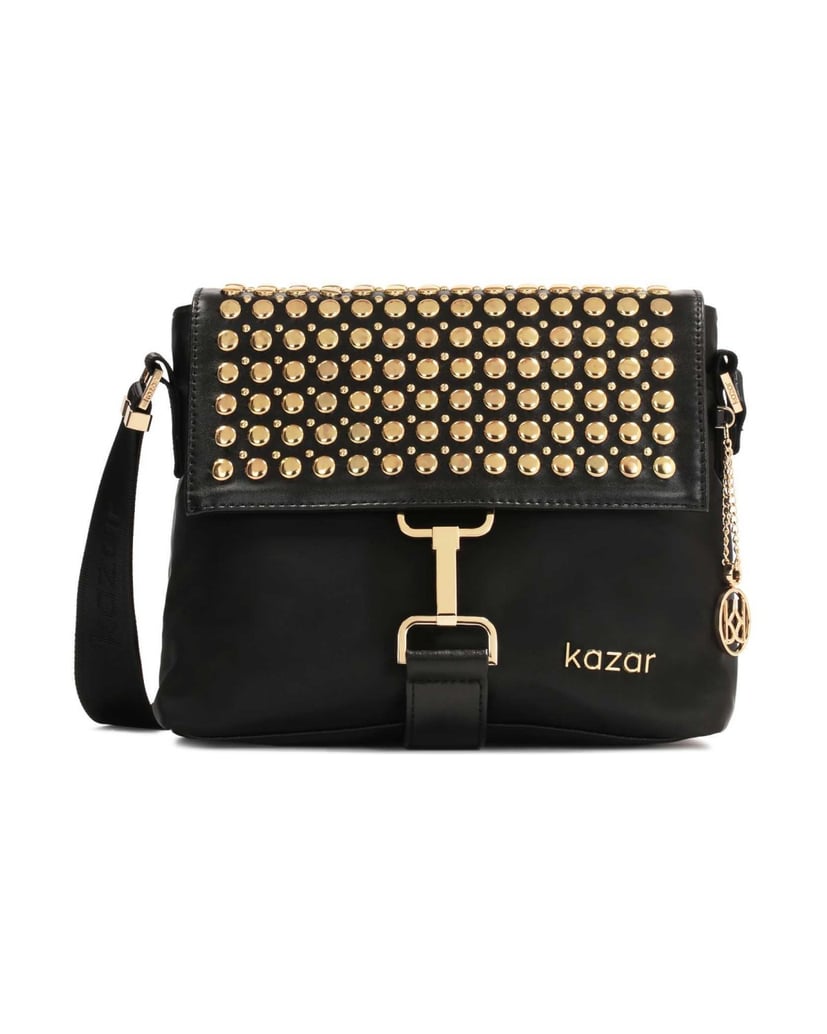 Kazar-Schwarze-Tasche-mit-Metallnieten-auf-der-Klappe-schwarz