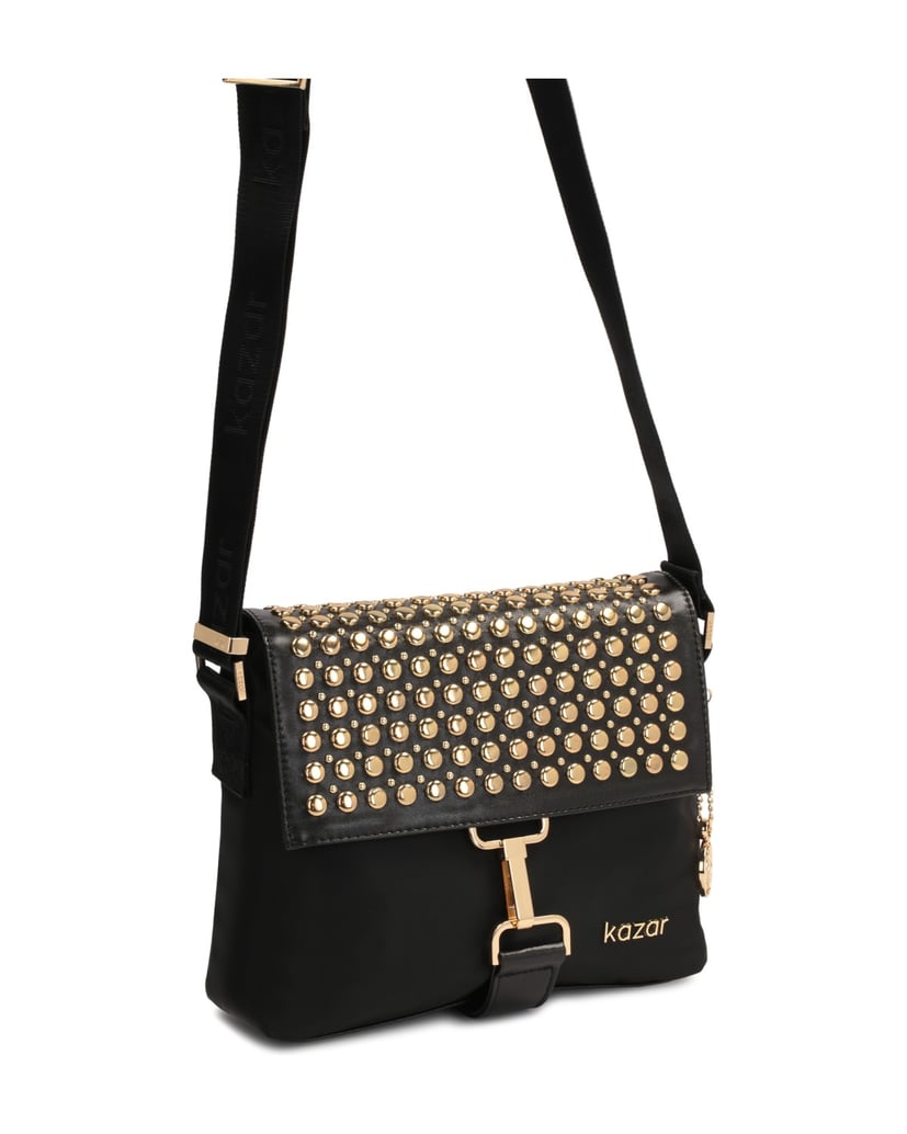 Kazar-Schwarze-Tasche-mit-Metallnieten-auf-der-Klappe-schwarz