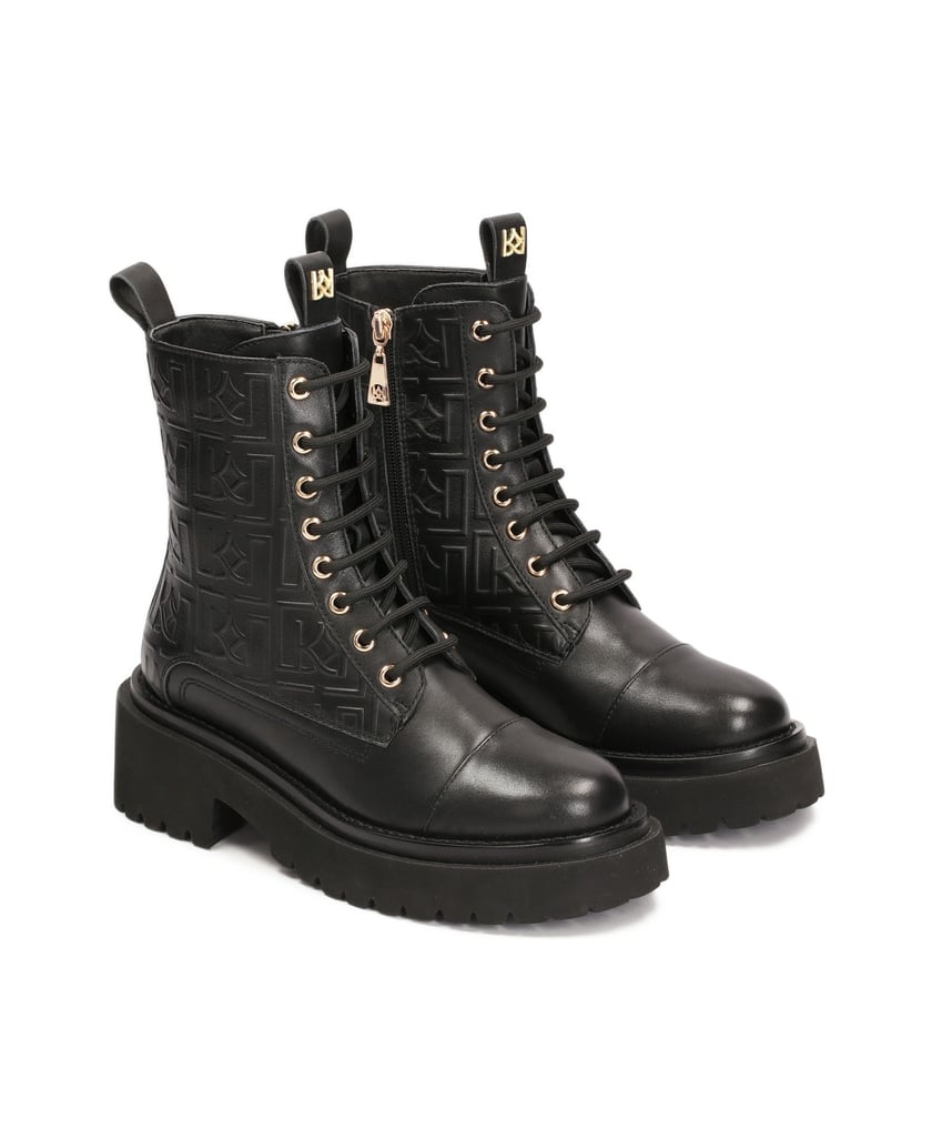 Kazar-Lederstiefel-mit-geprägten-Monogrammen-schwarz