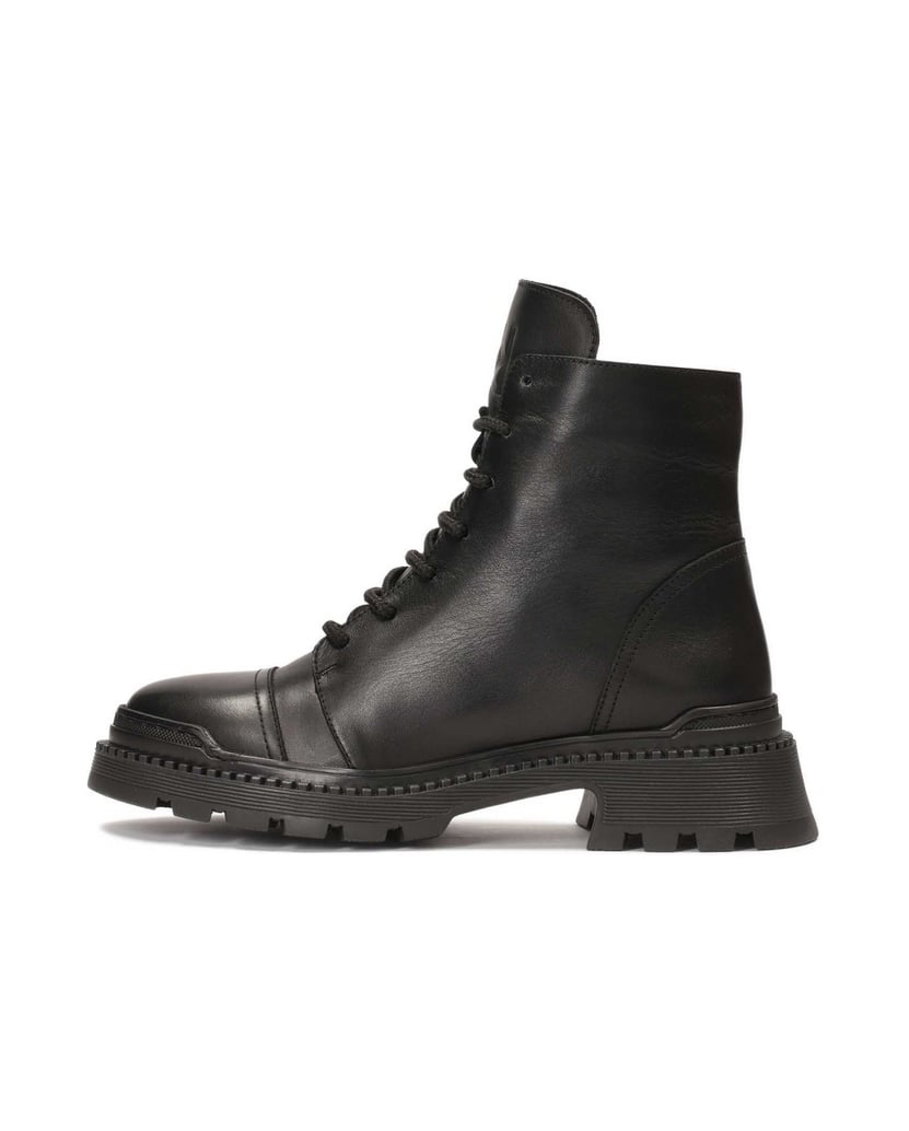 Kazar-Niedrige-flache-Lederstiefel-mit-Schnürsenkeln-und-einem-Reißverschluss-schwarz