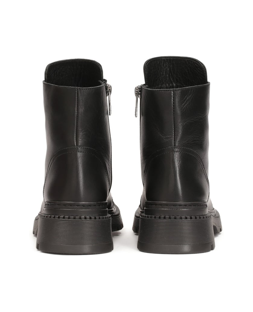 Kazar-Niedrige-flache-Lederstiefel-mit-Schnürsenkeln-und-einem-Reißverschluss-schwarz