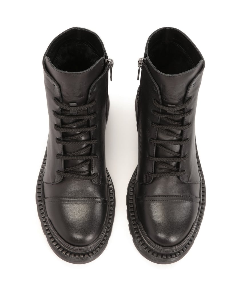 Kazar-Niedrige-flache-Lederstiefel-mit-Schnürsenkeln-und-einem-Reißverschluss-schwarz