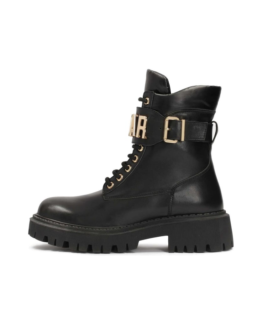 Kazar-Damenstiefel-aus-Leder-mit-Metallbeschriftung-schwarz
