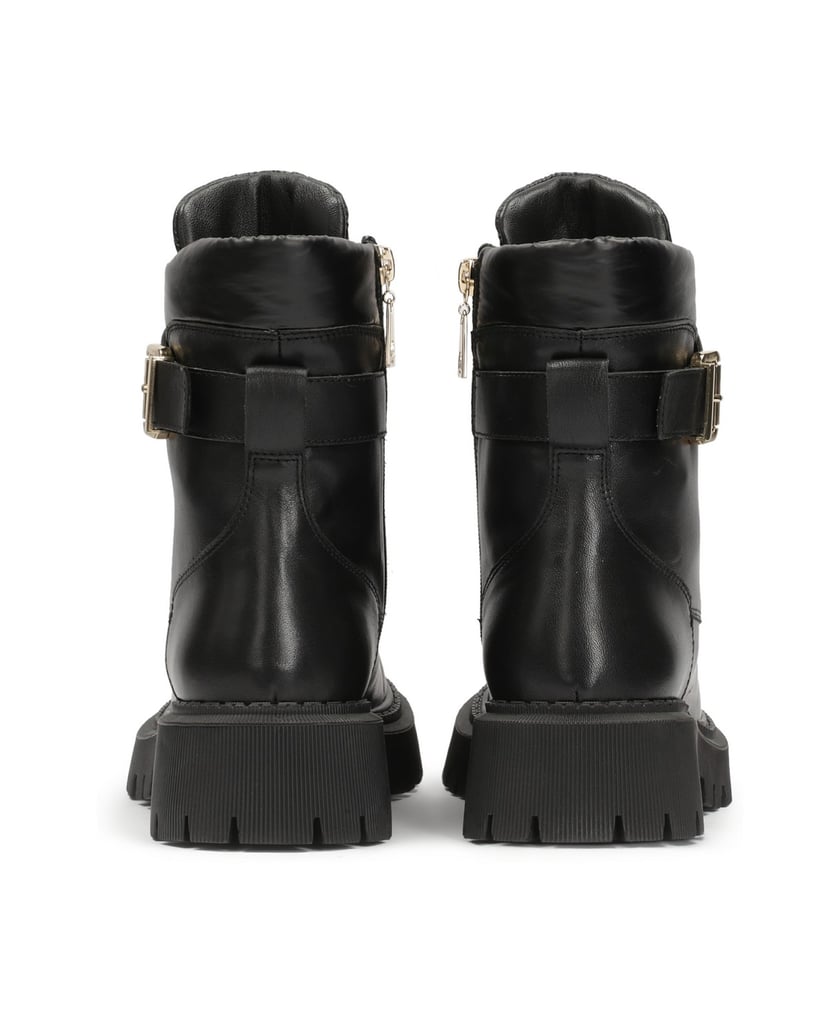 Kazar-Damenstiefel-aus-Leder-mit-Metallbeschriftung-schwarz