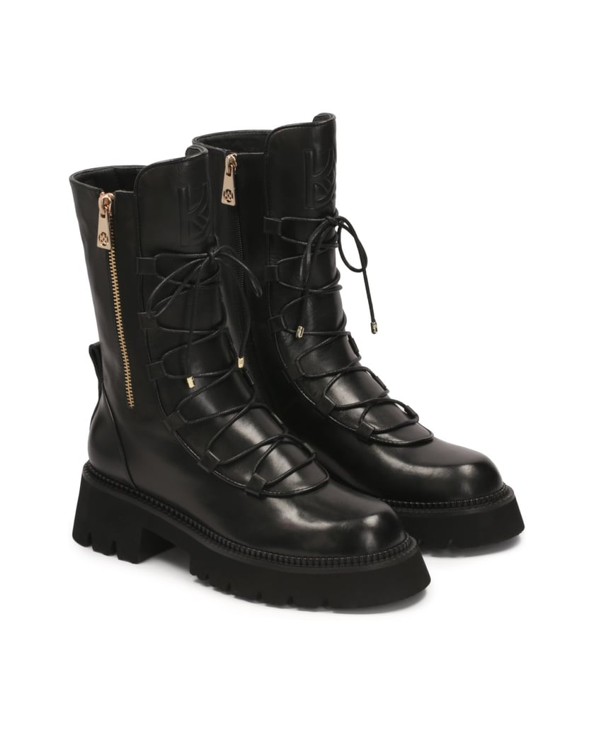 Kazar-Hohe-Lederstiefel-mit-Reißverschlüssen-verziert-schwarz