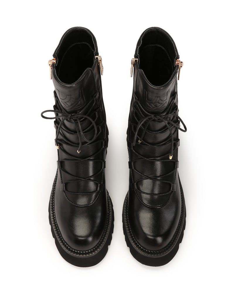 Kazar-Hohe-Lederstiefel-mit-Reißverschlüssen-verziert-schwarz