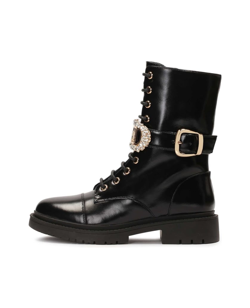 Kazar-Flache-Stiefel-mit-abnehmbarem-Zierriemen-schwarz